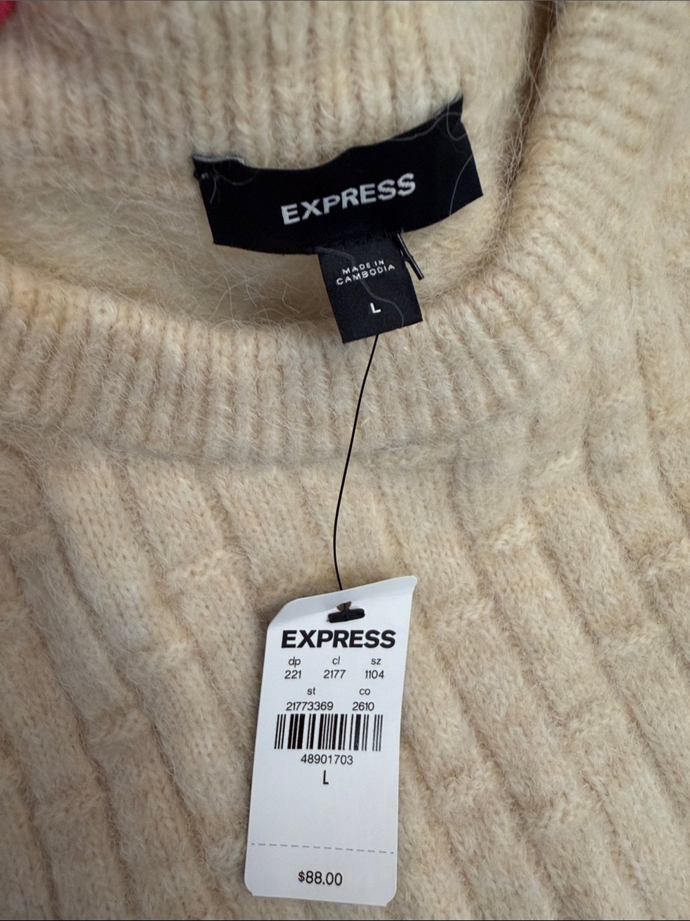 Express Men's Cream Ribbed Crew Neck Sweater NWT Size Large - Picture 6 of 10